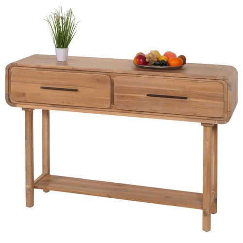 Table Console Hwc-M47, Table De Téléphone Table D'appoint, Tiroir, Acacia Massif Teinté 80x120x35cm 22kg