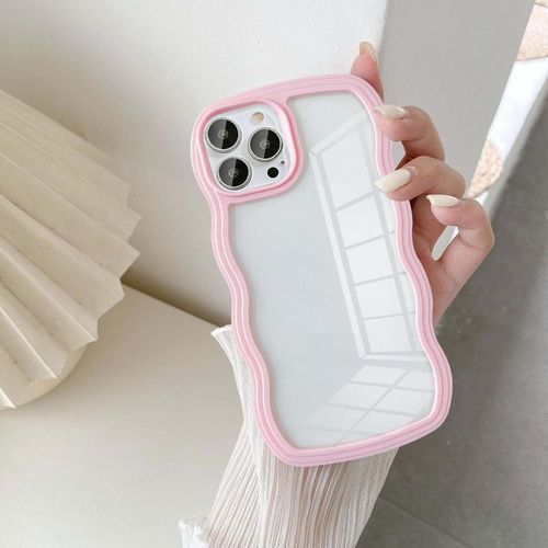 Kal-Coque Pour Iphone 14 Pro 6.1 Inch, Housse De Protection Wave Frame Etui Cristal Transparent Case Ultra Léger Et Mince Antichoc Tpu Bumper Cover Résistant Aux Rayures - Rose