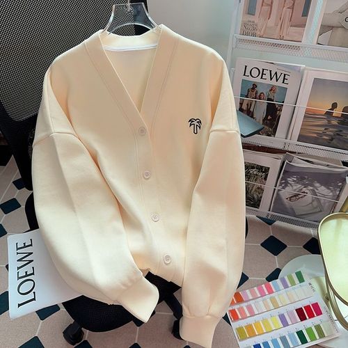 Cardigan Femme Veste Pull Avec Broderie Col V Manches Longues T-Shirt Haut Grande Taille Vêtements Femme