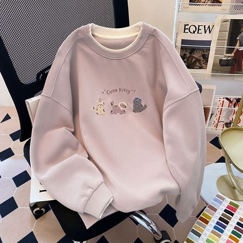 Sweat-Shirt Pur Pour Femme, Haut Fin À Manches Longues Et Col Rond, Début Du Printemps