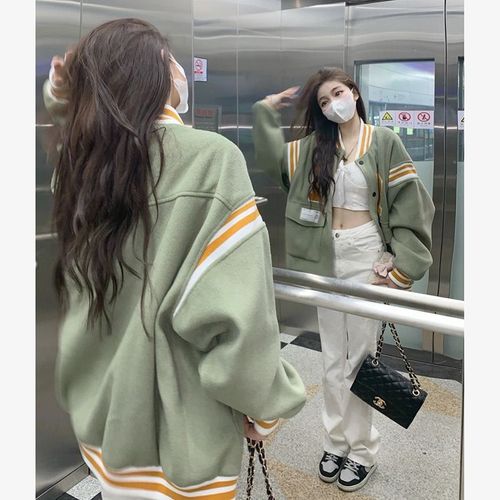 Veste De Baseball Ample Avec Doublure Gane Et Broderie, Style Hong Kong, Pour Femme