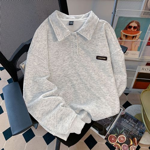 Sweats Pour Femmes Automne Et Hiver Plus Velours Épaissi Broderie Mi-Long Sweats Amples Col Polo Hauts Pour Femmes