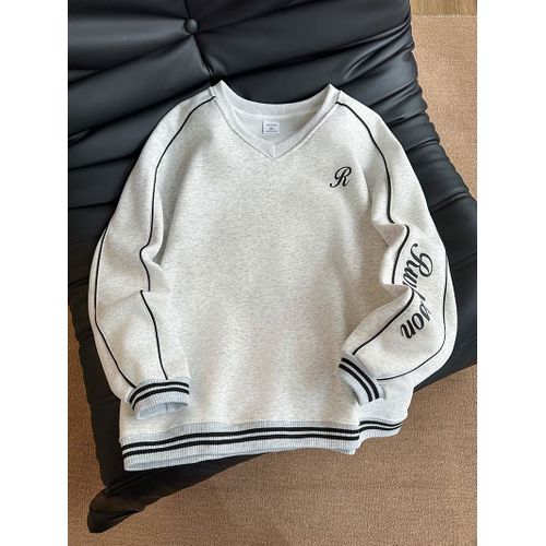 Sweat-Shirt Pur Pour Femme, Haut À Col En V, Rayé, Ligne Ouverte, Décoration, Début De Printemps