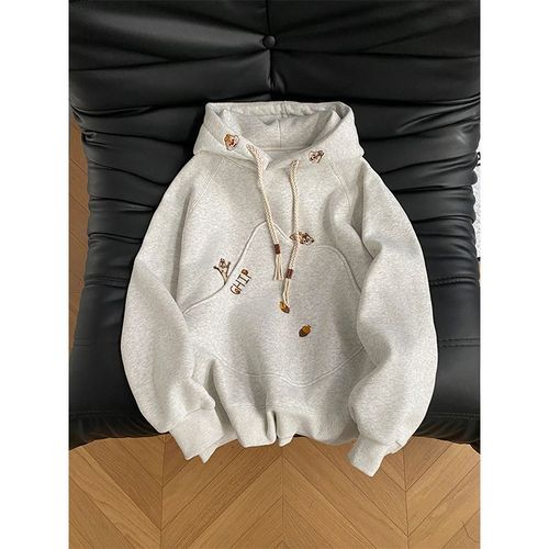 Sweat-Shirt Pur Pour Femme, Haut À Capuche Brodé Avec Poche Fine, Début Du Printemps