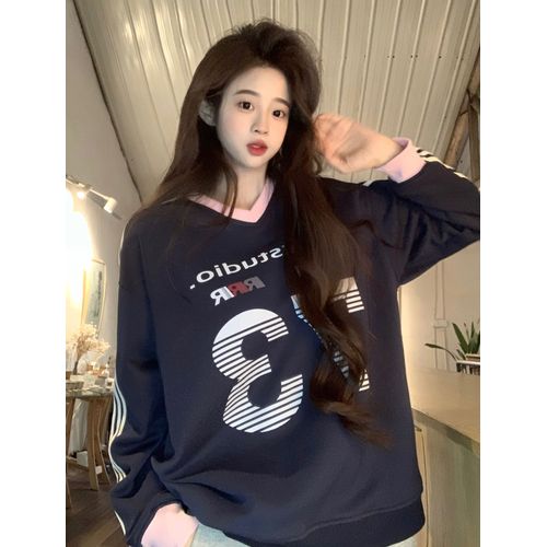 Sweats À Capuche Pour Hommes Et Femmes Couples Printemps Et Automne Style Mince Tendance Design Mi-Long Rayé Col En V Haut