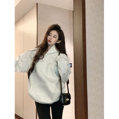 Sweat-Shirt En Peluche Et Épais Pour Femme Automne Et Hiver, Haut À Capuche Brodé Au Design Ample