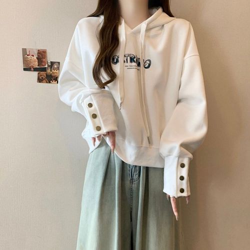 Pull À Capuche Avec Boutons De Manchette, Sweat-Shirt Court Pour Femme, Veste À Capuche Courte