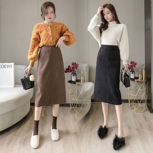 Jupe Mi-Longue Brossée Pour Femme, Jupe Taille Haute, Jupe Trapèze Polyvalente, Jupe Longue En Laine