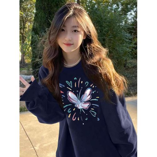 Sweat-Shirt Col Rond Imprimé En Coton Pour Femme