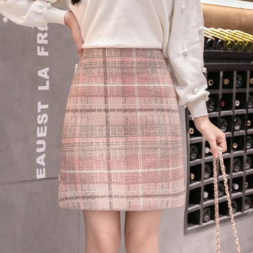 Jupe D'hiver À Carreaux En Laine Pour Femme, Taille Haute, Coupe Trapèze, Jupe Courte Polyvalente Et Slim