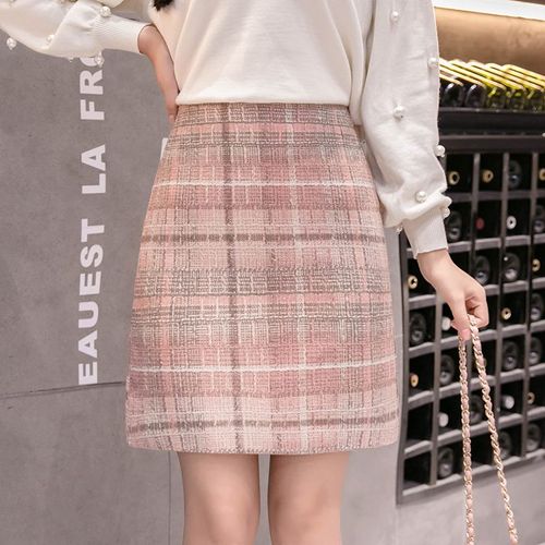 Jupe D'hiver À Carreaux En Laine Pour Femme, Taille Haute, Coupe Trapèze, Jupe Courte Polyvalente Et Slim
