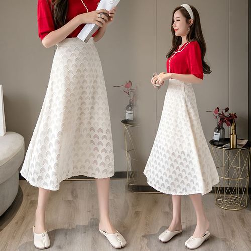 Jupe En Mousseline De Soie Taille Haute Amincissante Grande Jupe Trapèze Mi-Longue Jupe Trapèze Jupe Jacquard