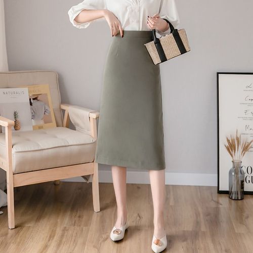 Jupe De Printemps Jupe Midi Jupe Professionnelle Taille Haute Jupe Trapèze Jupe De Couleur Unie Jupe Hanche Jupe Une Étape
