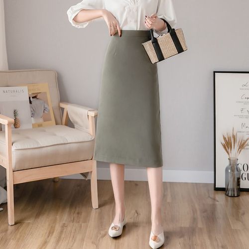 Jupe De Printemps Jupe Midi Jupe Professionnelle Taille Haute Jupe Trapèze Jupe De Couleur Unie Jupe Hanche Jupe Une Étape