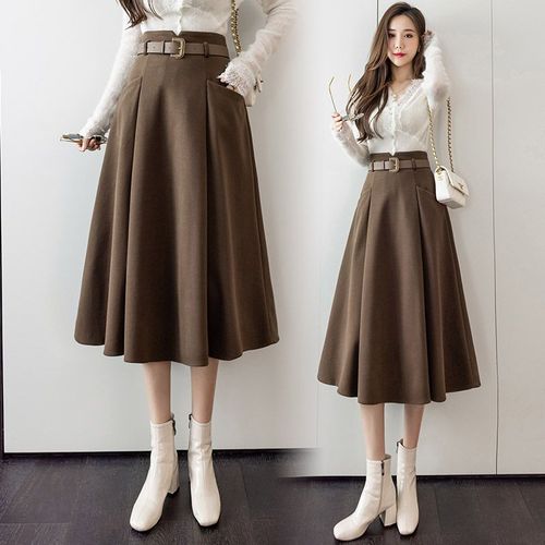 Jupe En Laine Pour Femme, Mi-Longue, Polyvalente, Couvrant Les Hanches, Taille Haute, Large Évasée, Jupe Longue Trapèze