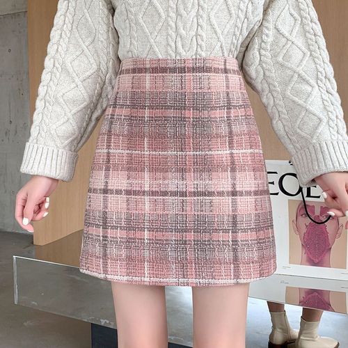 Jupe Trapèze En Laine À Carreaux Tempérament Automne Et Hiver Jupe En Laine Pour Femme Jupe Taille Haute Jupe Hanche