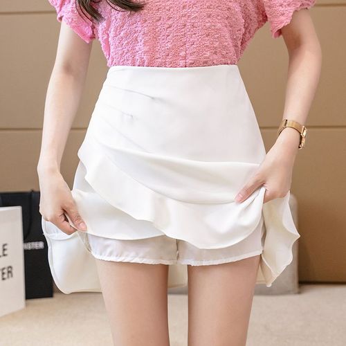 Jupe Courte Plissée Trapèze, Jupe D'été À Volants Irréguliers, Jupe Short Taille Haute