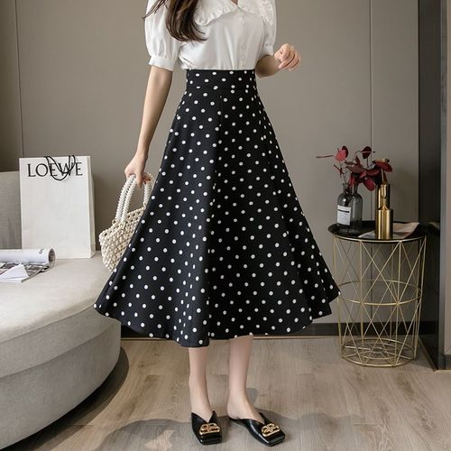 Jupe Midi À Pois Pour Femme Nouvelle Jupe Trapèze Slim Taille Haute À Pois De Style Hong Kong
