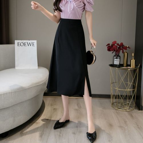 Jupe Midi, Jupe Longue Trapèze, Taille Haute, Jupe Ample Et Ajustée, Jupe De Couleur Unie