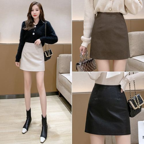 Automne Et Hiver Nouveaux Pantalons En Cuir Pu Jupe Courte Taille Haute Jupe Trapèze Jupe En Cuir Mat Givré