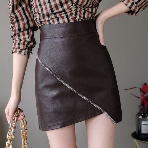 Jupe En Cuir Taille Haute Automne Et Hiver Jupe En Cuir Jupe Décontractée Jupe Trapèze Jupe Courte En Pu