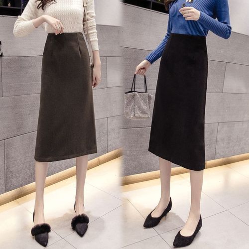 Jupe Mi-Longue Rétro Slim Taille Haute En Laine, Tout-Assorti, Automne Et Hiver