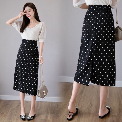 Jupe À Pois De Printemps, Jupe À Pois, Jupe Mi-Longue, Jupe Hanche, Jupe Slim Taille Haute, Jupe Une Étape