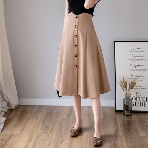 Jupe Mi-Longue Professionnelle, Robe De Printemps, Jupe Longue Taille Haute, Jupe Parapluie Slim Boutonnée, Grande Balançoire, Jupe Mi-Longue Trapèze