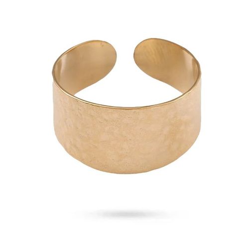 Bague Manchette Large Femme - Acier Inoxydable Doré - Style Martelé Ajustable