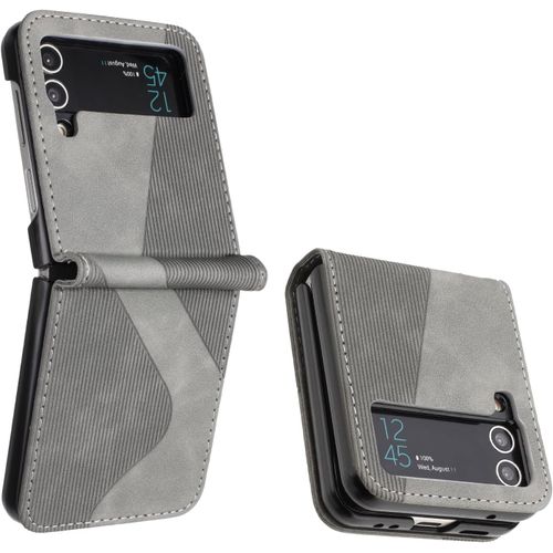 Kal-Coque En Cuir Pour Samsung Galaxy Z Flip 3 - Housse Magnétique Avec Étui À Rabat (Gris)