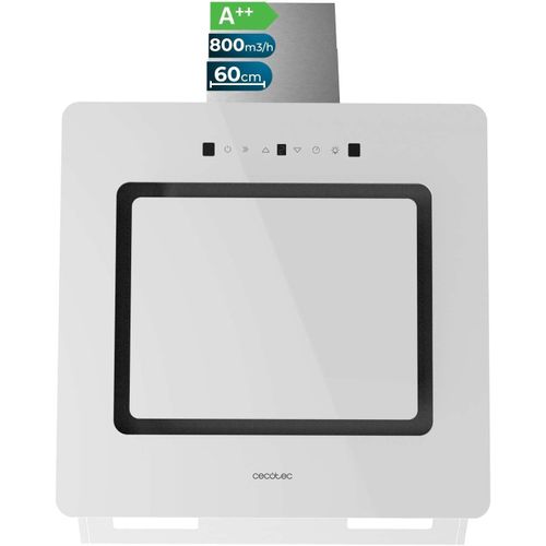 CHECARZHN--NO1-Hotte Aspirante Inclinée Décorative 60Cm Bolero Flux Dt 608002 Glass White A++. Finition Verre Blanc, Cheminée Inox, Aspiration 800M3/H, Moteur 210W, 3 Puissances, Filtre Charbon
