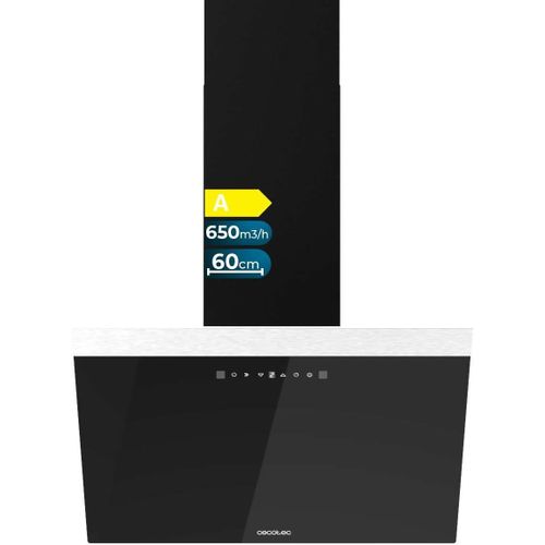 CHECARZHN--NO1-Hotte Aspirante 60Cm Bolero Flux Dt 606500 Glass Black A. 165W En 3 Niveaux, Finition Frontale En Verre Noir, Aspiration 650M3/H, Touch Control, Booster, Light, Carbon Filter