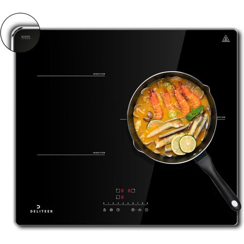 CHECARZHN--NO1-Plaque Induction 3 Feux Avec Cadre, Table De Cuisson Encastrable 60Cm, 6800W, 240V, Plaque Électrique 9 Niveaux, Commande Tactile À Curseur, Sans Pr