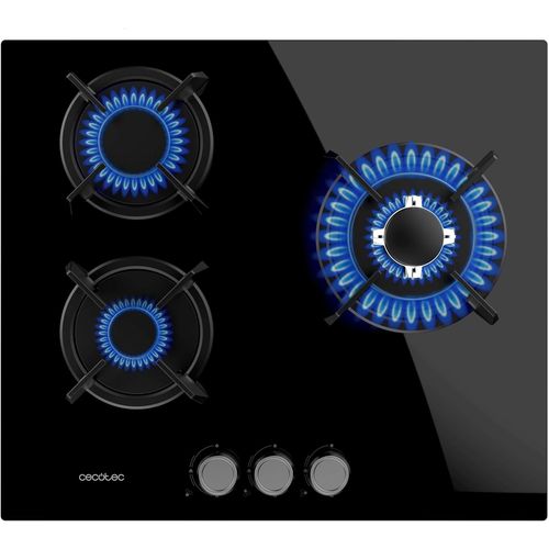 CHECARZHN--NO1-Plaque À Gaz Bolero Squad G 3200S Glass Black. Plaque À Gaz 3 Feux, Finition Verre Noir, Grilles Individuelles, Puissance 6250W, Brûleur Wok Triple Couronne, Sécurité Par Vannes.