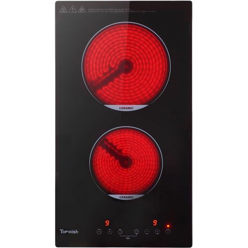 CHECARZHN--NO1-Vitrocéramique 30Cm, Plaque Vitrocéramique 2 Feux, Cuisinière Vitrocéramique, Tables De Cuisson Avec Fermeture À L'Épreuve Des Enfants, Indicatore Di e Residuo, Contrôle Tactile, Timer
