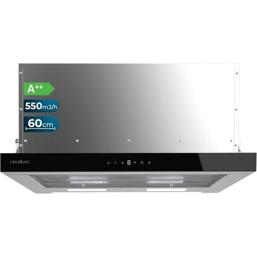 CHECARZHN--NO1-Hotte Aspirante Télescopique 60Cm Flux Tlt 605500 Glass Black A++. Moteur 70W, Faible Consommation, Frontal Verre Blanc, Puissance 550M³/H, Contrôle Tactile Et Gestes, Filtre À Charbon
