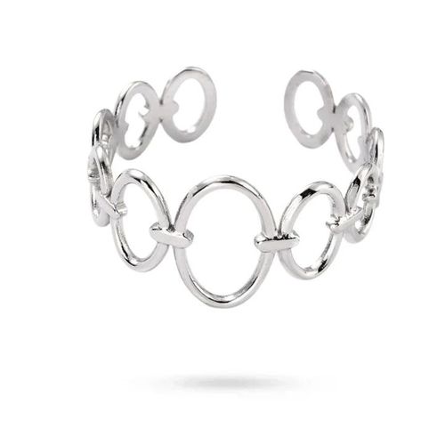 Bague Réglable Femme Acier Inoxydable Argenté Design Cercles Entrelacés