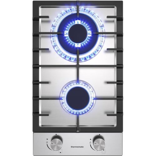 Checarzhn--No1-Plaque De Cuisson Gaz 2 Feux Encastrable 30 Cm, Table De Cuisson Gaz En Acier Inoxydable, Cuisinière Avec Ffd Et Supports De Casseroles En Fonte, Gaz Naturel/Propane