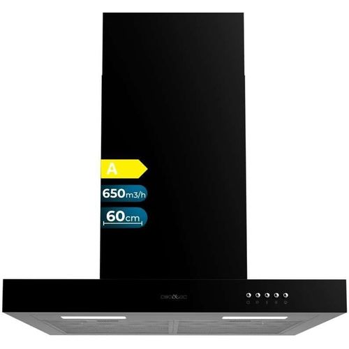 CHECARZHN--NO1-Hotte Aspirante 60Cm Bolero Flux Tm 606500 Black A. 165W Motor, Decorative With Stainless Steel Finish, 650M3/H Suction, Mechanical Control, 3 Power Levels, Light, And Carbon Filter