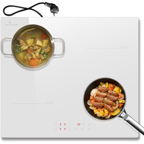 CHECARZHN--NO1-Plaque À Induction 4 Feux Avec Fiche, Table Cuisson Électrique 60Cm Encastrable, Verre Céramique Blanc, Commande Tactile, Minuterie, Verrouillage De Sécurité, 3500W, 9 Niveaux, 240V