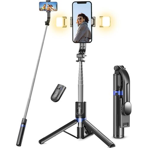 KALANKA-Perche Selfie avec 2 Lampes, Extra Long 114 CM Trepied Telephone Portable avec Télécommande sans Fil, Selfie Stick Compatible Telephone et Caméra d'action