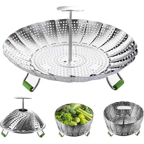 Panier Vapeur, Panier Vapeur Pour Légumes Pour La Cuisine. Panier Vapeur Pliable Pour Légumes En Acier Inoxydable Avec Poignée Centrale Rétractable Et Amovible. Extensible Pour Les Casseroles De Différentes Tailles (5,5« À 9 »).