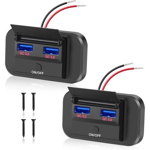 AYU-12V Prise Chargeur USB de Voiture 36W Double QC3.0 avec Interrupteur Étanche pour 12V/24V Voitures Bateaux