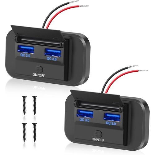 AYU-12V Prise Chargeur USB de Voiture 36W Double QC3.0 avec Interrupteur Étanche pour 12V/24V Voitures Bateaux
