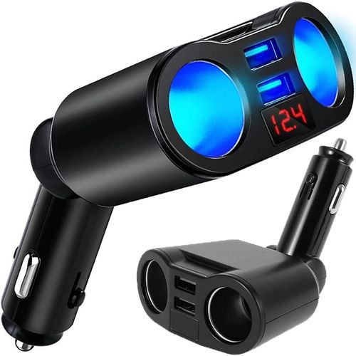 AYU-Adaptateur Allume-Cigare Voiture 100W Chargeur USB Double 3.1A Rotatif 110° Protection Intelligente Voltmetre LED Compact 12V 24V