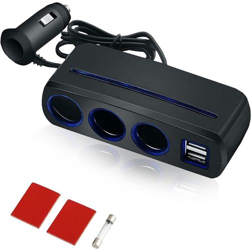 AYU-Distributeur allume-cigare 12/24V, adaptateur prise allume-cigare avec 3 prises et 2 ports USB, 120W, rallonge allume-cigare de 65 cm, pour téléphones portables, GPS, appareil photo, etc