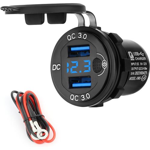 AYU-Prise de Chargeur 12V/24V pour Voiture, Prise de Chargeur USB Double QC3.0 avec câble, Affichage LED et Interrupteur pour Voiture