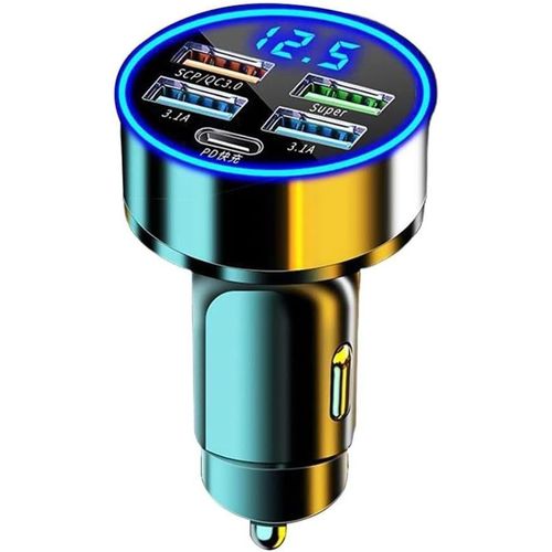 AYU-Chargeur de voiture , 250 W, charge rapide, écran LED, 5 ports USB, compatible iPhone 12, 13, 14, 15 Pro Max, Samsung, Huawei, Xiaomi
