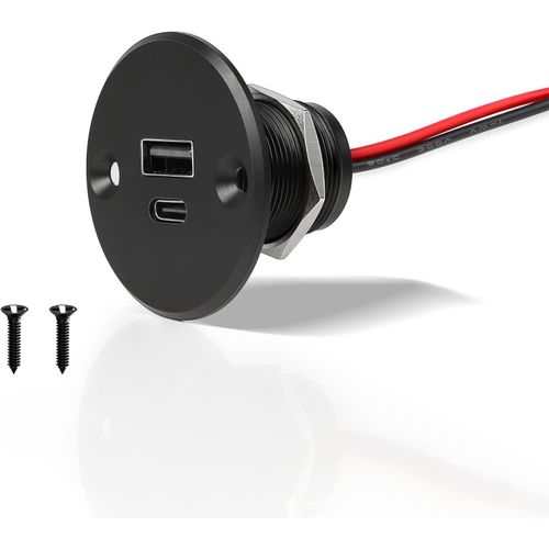 AYU-Prise USB C 12V Camping-Car Chargeur USB C 12V Aluminium Encastrable PD3.0 & QC3.0 24W Charge Rapide pour Voiture Bateau Camion Van Yacht 12V / 24V