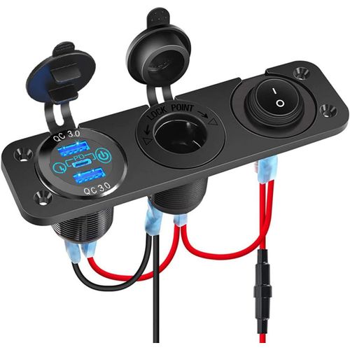 AYU-Panneau de commutateur de Chargeur de Voiture, 12V-24 Doubles Ports USB QC3.0 + Port PD+ Panneau à Bascule Interrupteur Marche/arrêt (B)